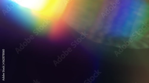 Rainbow Multciolor Optical Flare Abstract Bokeh and Light Leaks Photo Overlays with Camera Lens Film Burn  Defocused Blur Reflection Bright Sunlights. Use in Screen Overlay Mode for Photo Processing.