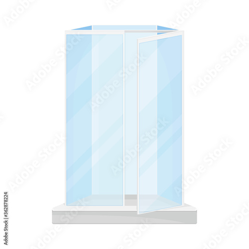 Stall Shower or Shower Unit with Door to Contain Water Spray Vector Illustration