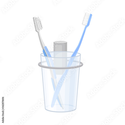 Hygienic Accessories with Toothbrush in Plastic Container in the Bathroom Vector Illustration