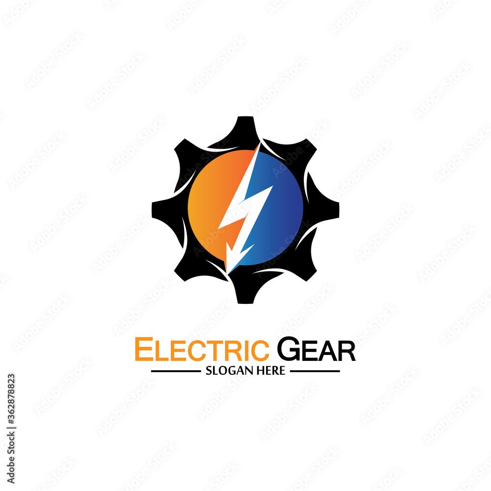 Obraz premium Electric gear vector logo template illustration. Suitable for business, technology and web. also, for energy and thunder symbol