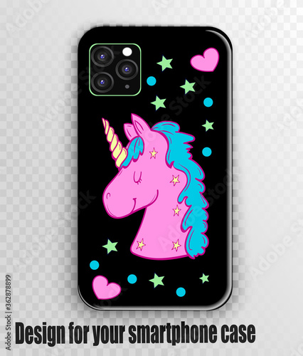 Pink unicorn and stars with hearts print design smartphone case