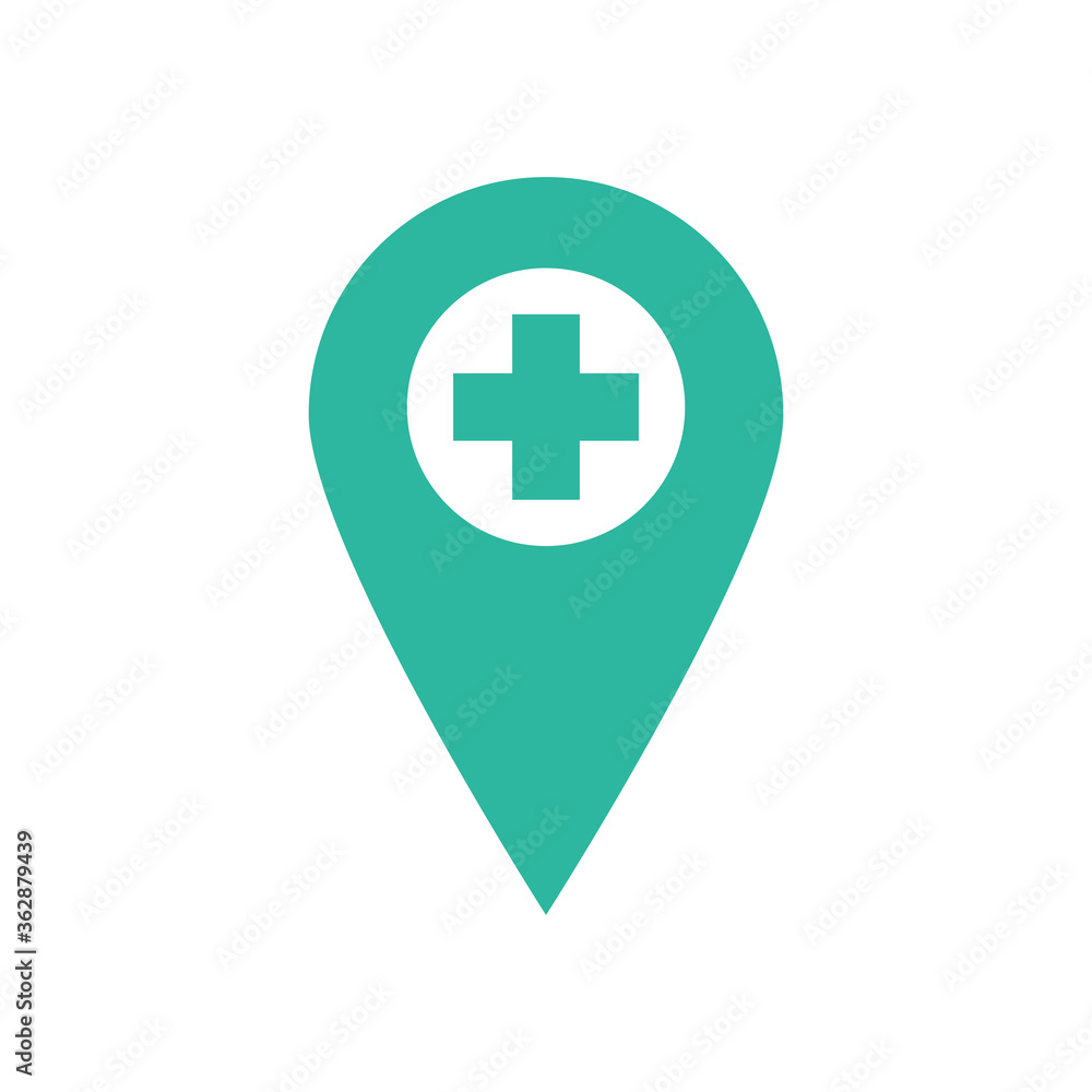 Flat icon location with cross isolated on white background. Hospital pin. Vector illustration. Flat icon location with cross isolated on white background. Hospital pin. Vector illustration.
