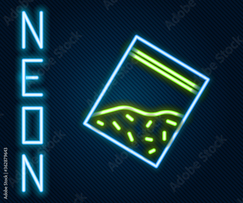 Glowing neon line Plastic bag of drug icon isolated on black background. Health danger. Colorful outline concept. Vector Illustration.