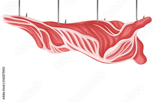 Raw Cow Carcass Hanging on Hook Vector Illustration