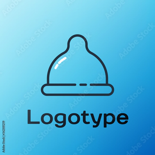 Line Condom safe sex icon isolated on blue background. Safe love symbol. Contraceptive method for male. Colorful outline concept. Vector Illustration.