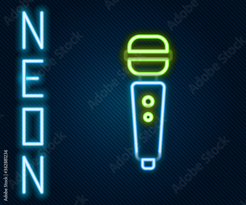 Glowing neon line Dildo vibrator for sex games icon isolated on black background. Sex toy for adult. Vaginal exercise machines for intimate. Colorful outline concept. Vector Illustration.