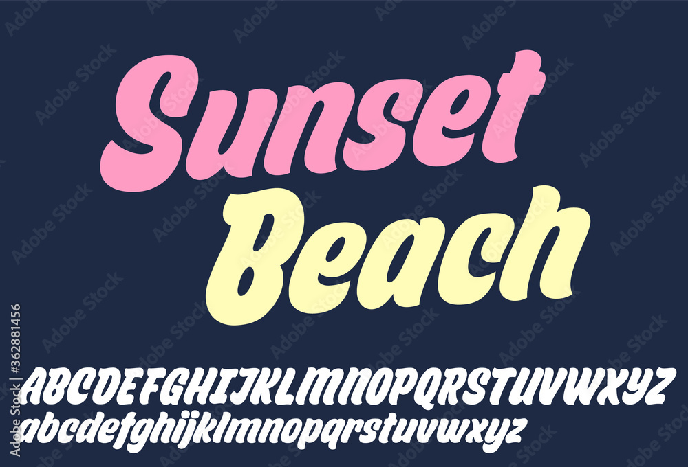Sunset beach script design. Vector alphabet. Sunset beach script design. Vector alphabet.
