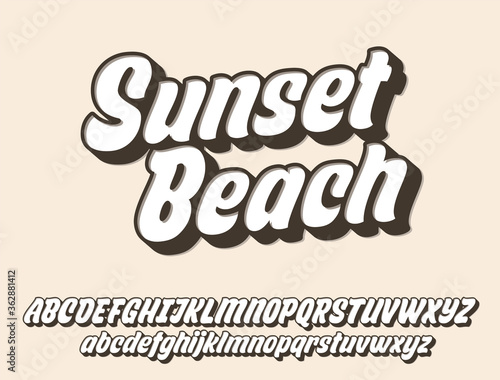 Sunset beach script design. Vector alphabet.