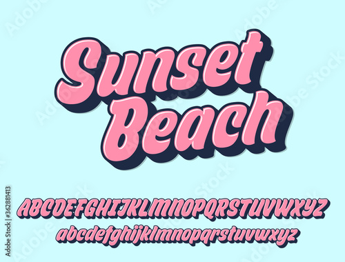 Sunset beach script design. Vector alphabet.