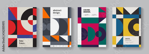 Retro geometric design pattern. Bauhaus shape composition. Swiss poster collection.