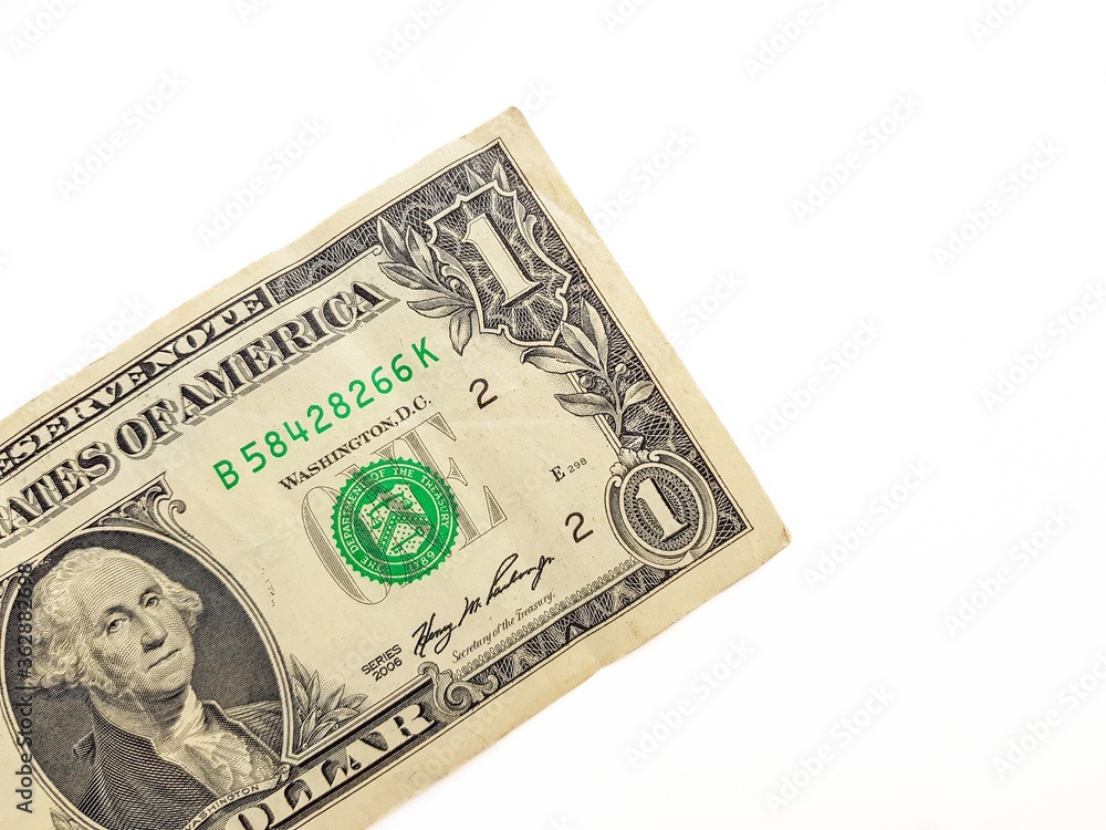 Paper money dollar denomination one on a white background. Paper money dollar denomination one on a white background.