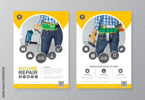 Construction tools cover and back page a4 flyer design template for print