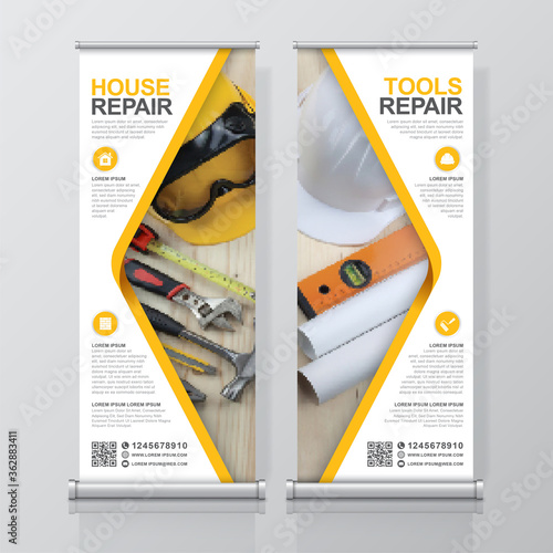 Construction tools roll up design and standee banner template for exhibition