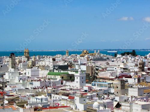 view of beautiful white old town of Cadiz, Andalusia, Spain and Atlantic ocean from Cathedral © Sergei Timofeev