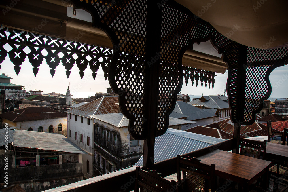 Fototapeta premium Stone town Zanzibar view from rooftop balcony 