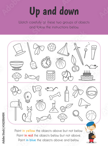 Up and down Educational Sheet. Primary module for Attention and Perception. 5-6 years old. Educational Sheets Series