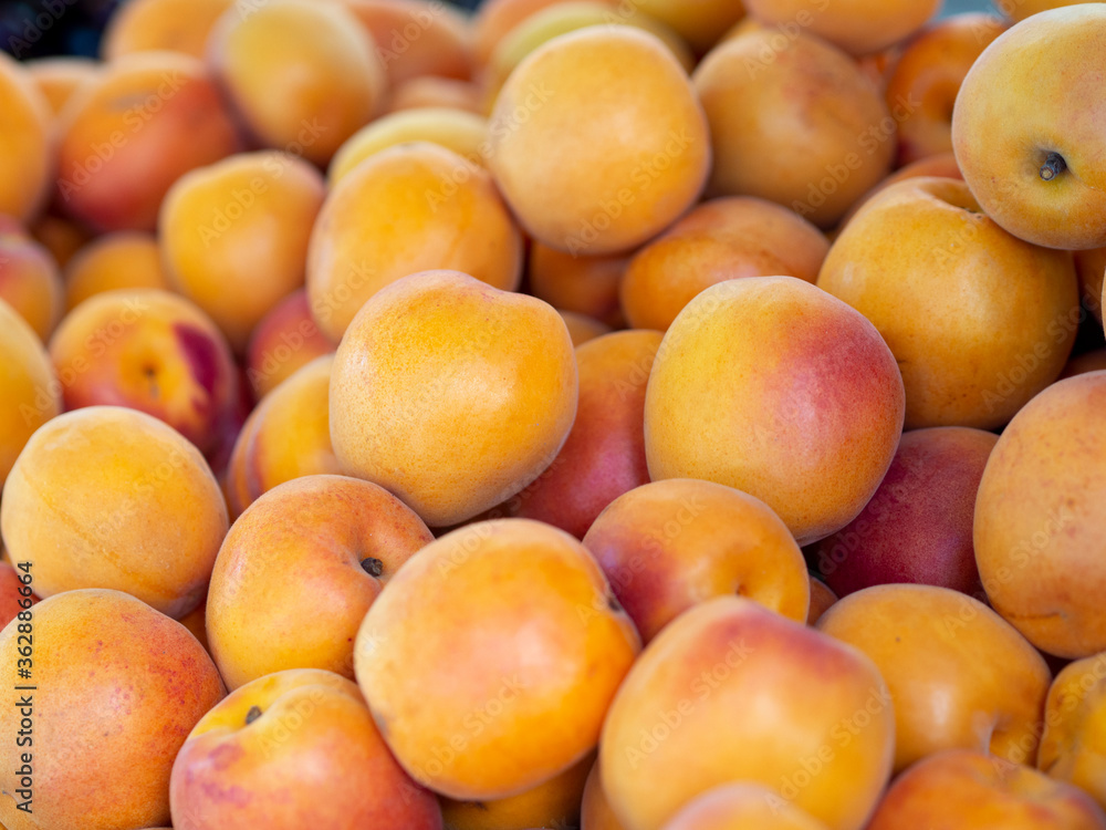 Bio fruits and healthy food concept. Fresh nectarine fruits at the street farmer's market. Still life side view Bio fruits and healthy food concept. Fresh nectarine fruits at the street farmer's market. Still life side view