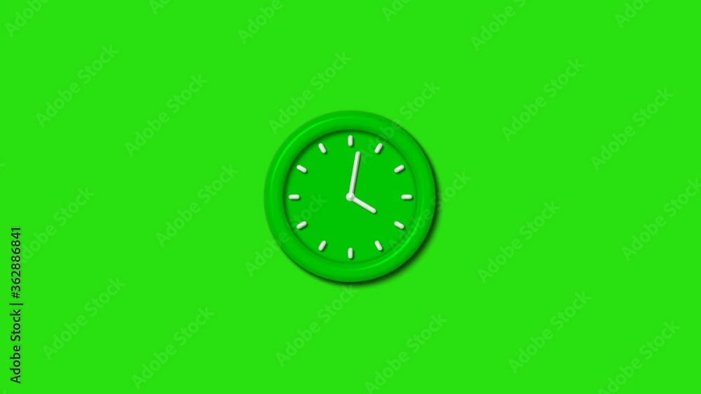 Counting down 3d wall clock isolated on green background,Clock animation Counting down 3d wall clock isolated on green background,Clock animation