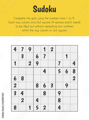 Sudoku Educational Sheet. Primary module for Numerical Ability. 5-6 years old. Educational Sheets Series