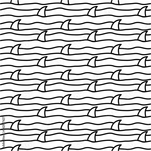 shark fish fins art line seamless pattern