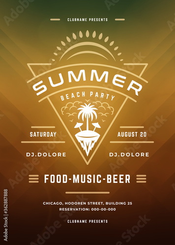 Summer party design poster or flyer night club event modern typography