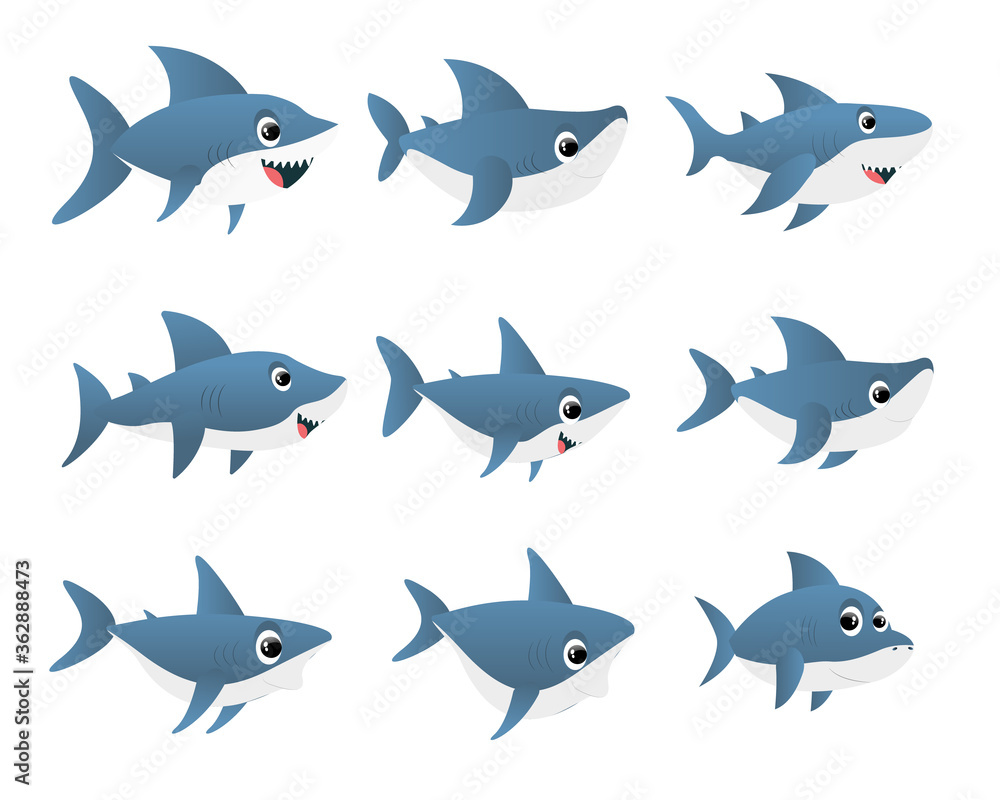 Fototapeta premium Blue shark cartoon character
