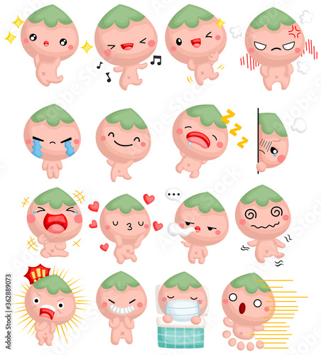 a cute cartoon peach boy with many emotion