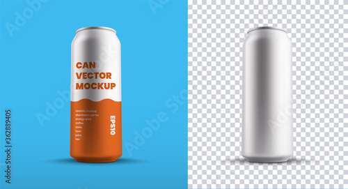 Vector big tin can template for drink or water, isolated on background, set of aluminum containers with juice or beer.