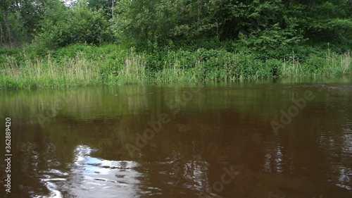 River rafting in summer. Packrafting in wilderness. Derzha River, Tver Region, Russia. photo