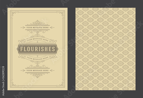 Vintage ornament greeting card calligraphic ornate swirls and vignettes frame design vector template