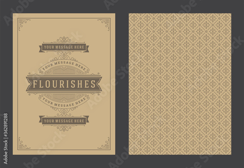 Vintage ornament greeting card calligraphic ornate swirls and vignettes frame design vector template