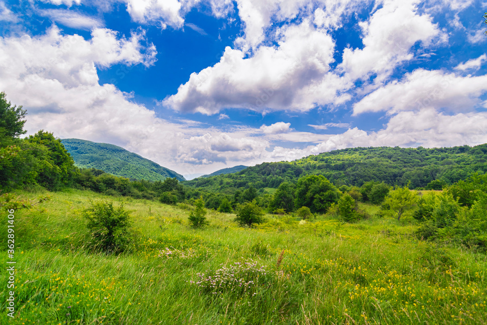 Beautiful mountain landscape on hot summer day