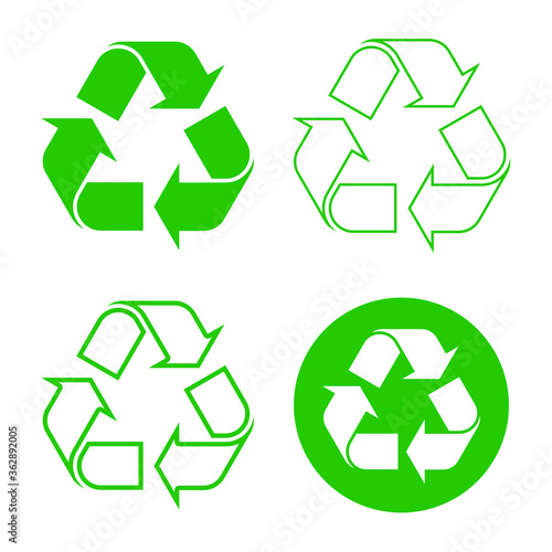 Grunge green eco recycling trash can icon shape. Recycle ecology arrow symbol sign set. Waste rubbish cycle bucket logo. Vector illustration image. Isolated on white background. Ink rubber stamp.