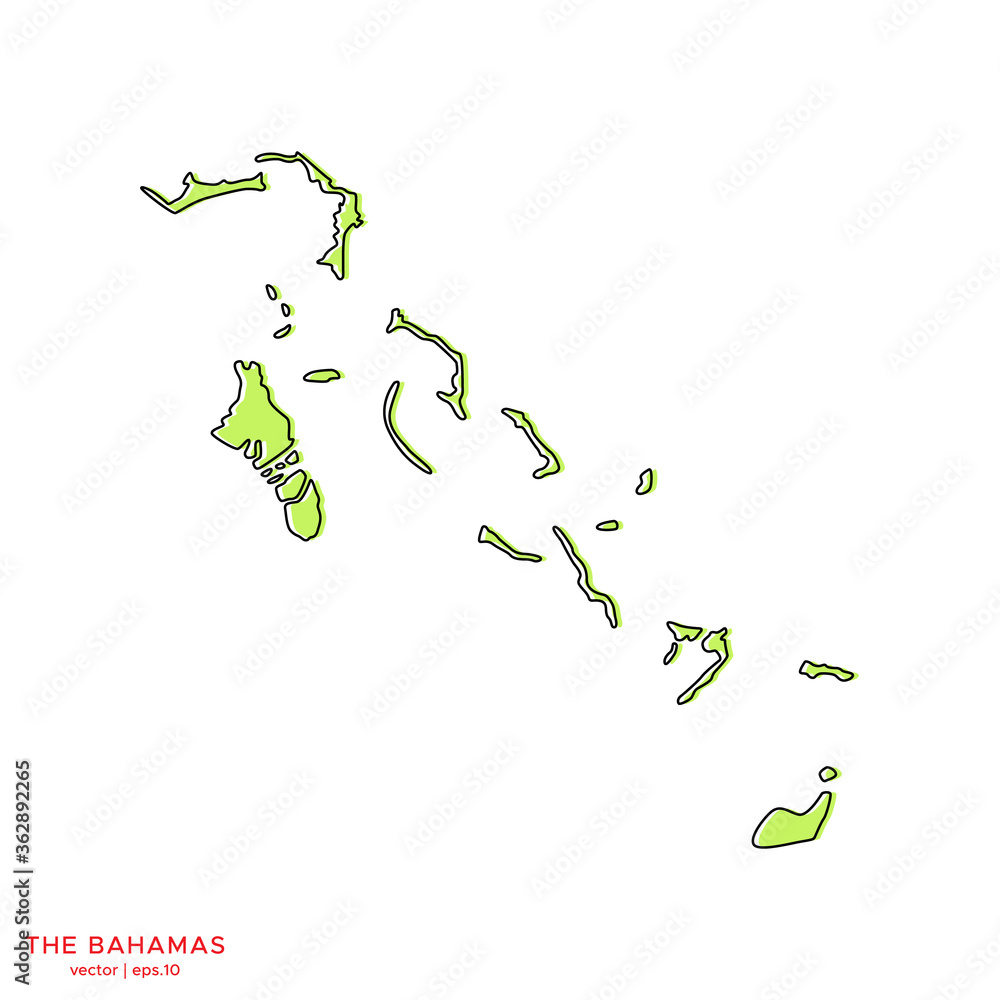 Green Map of The Bahamas with Black Outline Vector Design Template. Editable Stroke Green Map of The Bahamas with Black Outline Vector Design Template. Editable Stroke