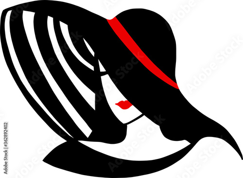 Stylish beautiful model for fashion design. Art deco graphic illustration. Portrait of pretty girlwith hat.