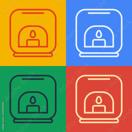 Pop art line Aroma lamp icon isolated on color background. Vector Illustration.