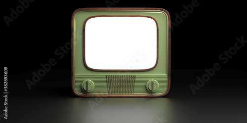Canvas-taulu Retro old tv against black color background. 3d illustration