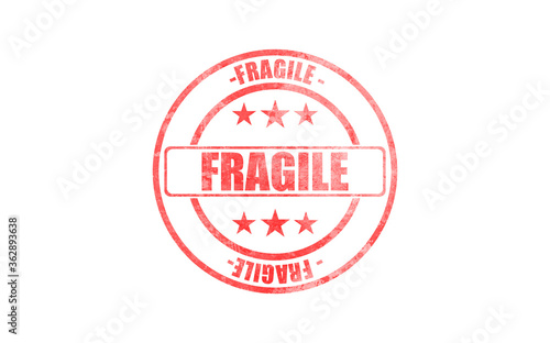 FRAGILE, CAUTION stamp isolated on white background.