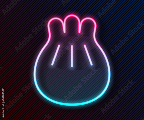 Glowing neon line Khinkali on cutting board icon isolated on black background. Traditional georgian dumpling. Vector Illustration.