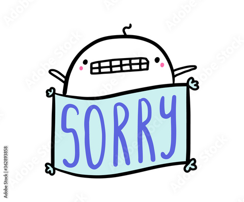 Sorry hand drawn vector illustration in cartoon comic style man lost broken upset