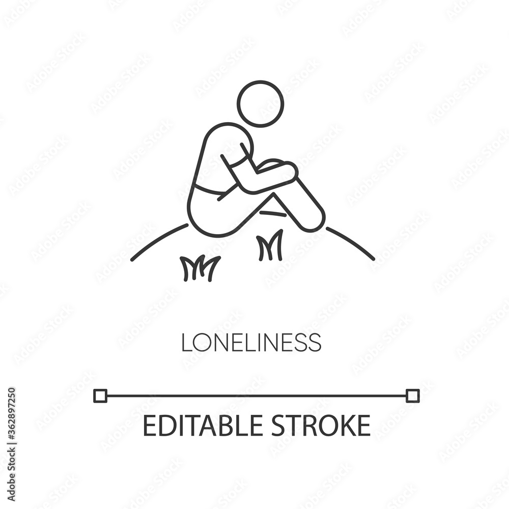 Loneliness pixel perfect linear icon. Human feeling, emotional stress, depression thin line customizable illustration. Contour symbol. Lonely person vector isolated outline drawing. Editable stroke