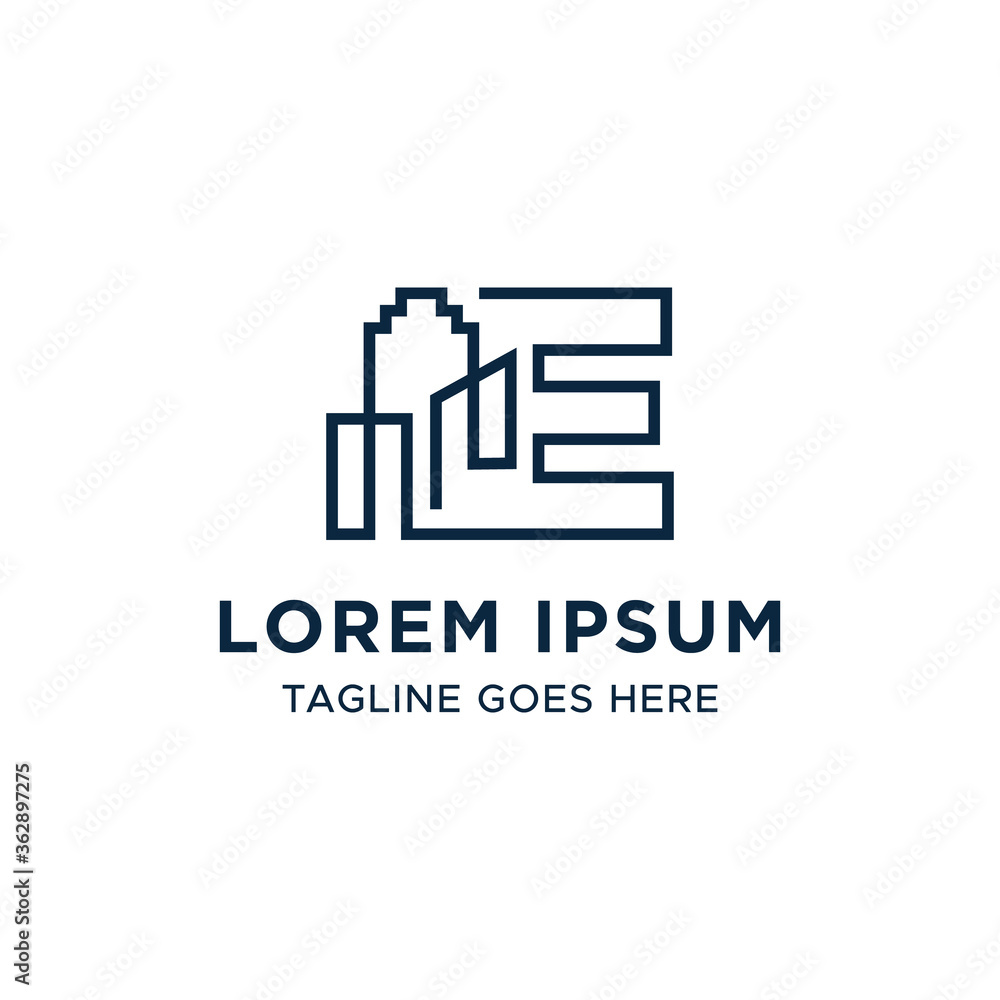 Initial letter E line building logo vector design template Initial letter E line building logo vector design template
