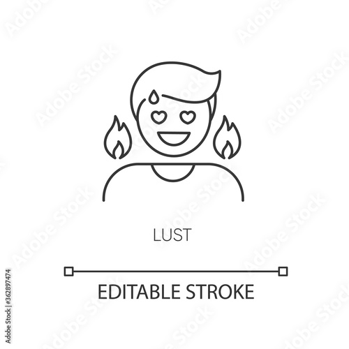 Lust pixel perfect linear icon. Passionate affection, strong sexual desire thin line customizable illustration. Contour symbol. Person feeling aroused vector isolated outline drawing. Editable stroke