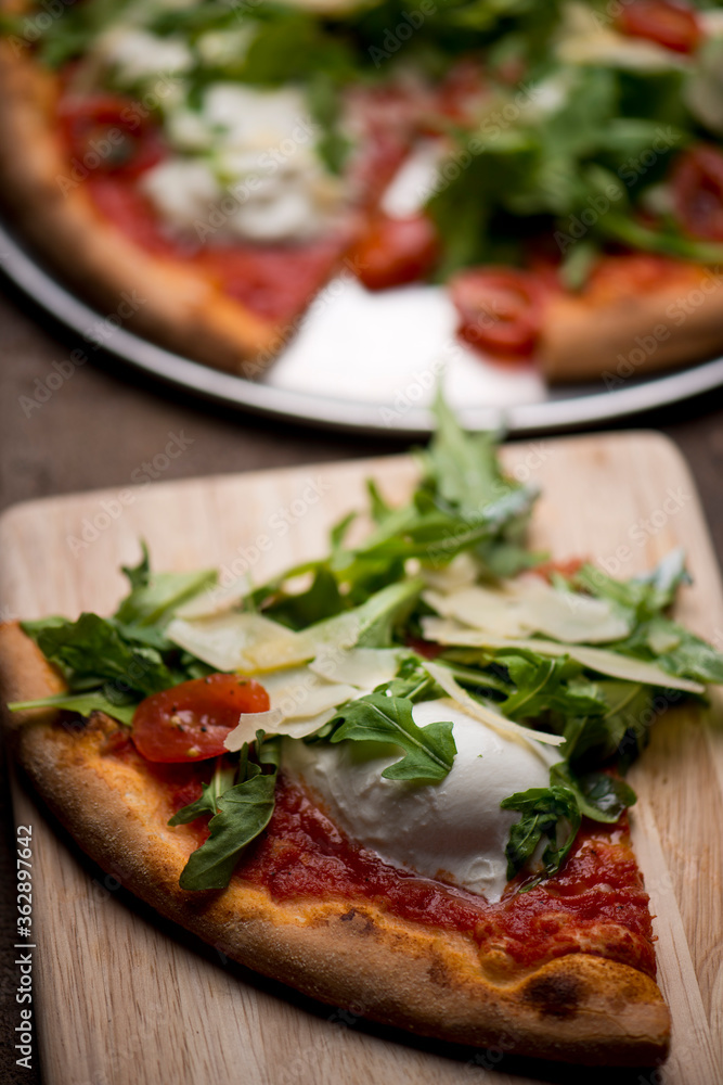 Pizza. Traditional New York City style margarita pizza pie with a thin homemade crispy crust, fresh tomato garlic marinara sauce topped with buffalo mozzarella cheese and fresh basil leaves. Pizza. Traditional New York City style margarita pizza pie with a thin homemade crispy crust, fresh tomato garlic marinara sauce topped with buffalo mozzarella cheese and fresh basil leaves.