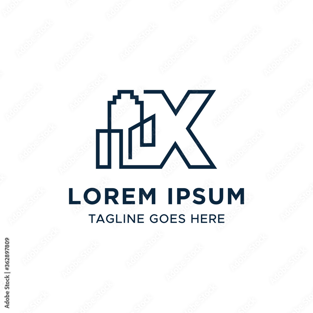 Initial letter X line building logo vector design template Initial letter X line building logo vector design template