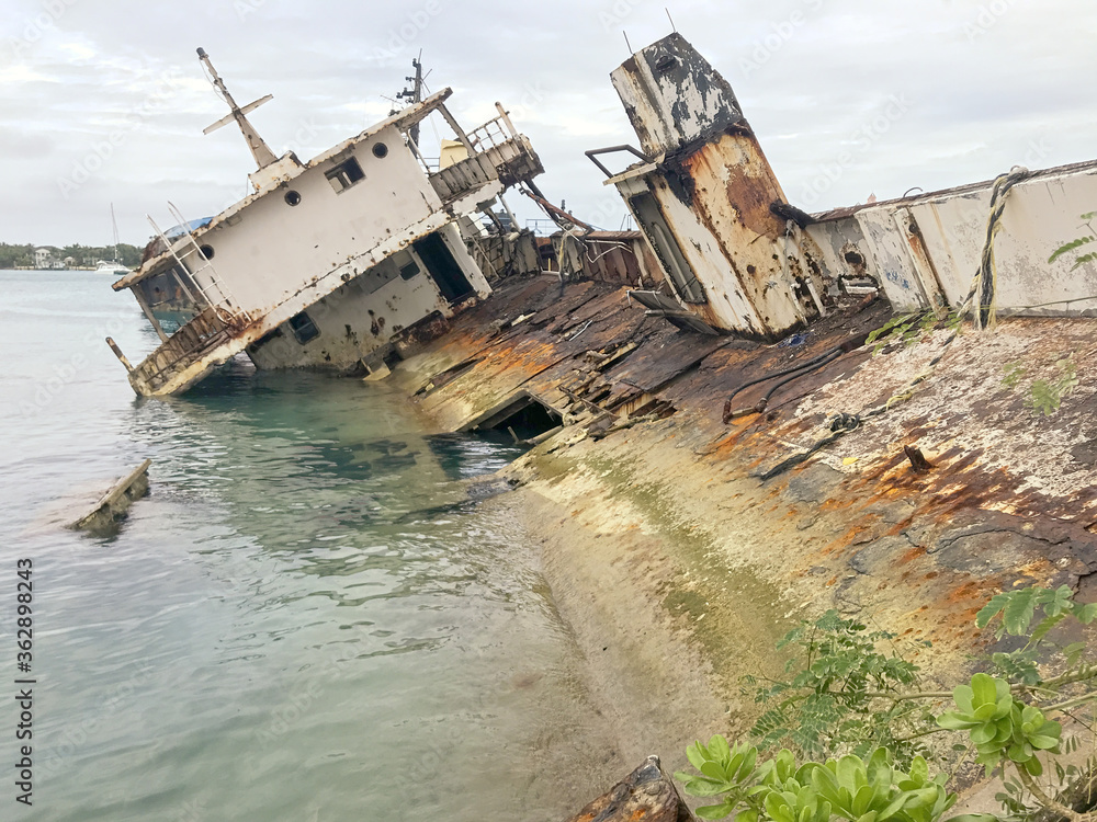Sunken Ship in the Bahaman Harbour