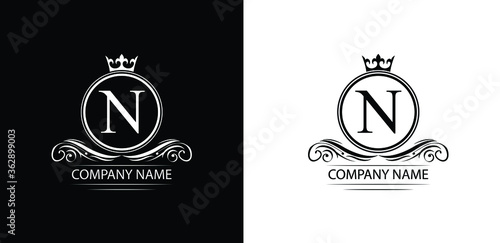 letter N template  logo Luxury letter with crown.  Monogram alphabet . Beautiful royal initials letter. restaurant, food company,  shop , boutique template  emblem