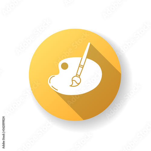 Artist palette yellow flat design long shadow glyph icon. School supplies. Material for creative hobby. Oil paint. Drawing tools. Art and craft category. Silhouette RGB color illustration