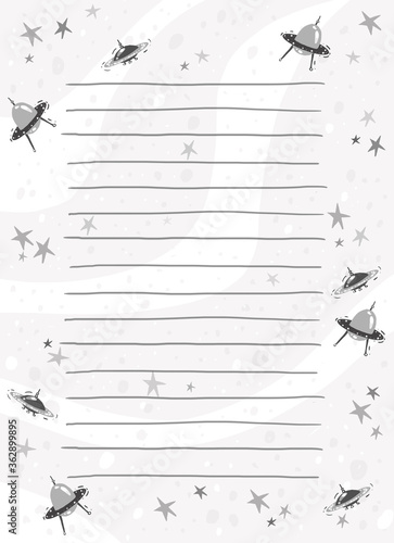 Background monochrome illustration pattern with cartoony doddles and charecters space kosmo rockets and ufo aliensBackground monochrome illustration pattern with cartoony doddles and charecters space 