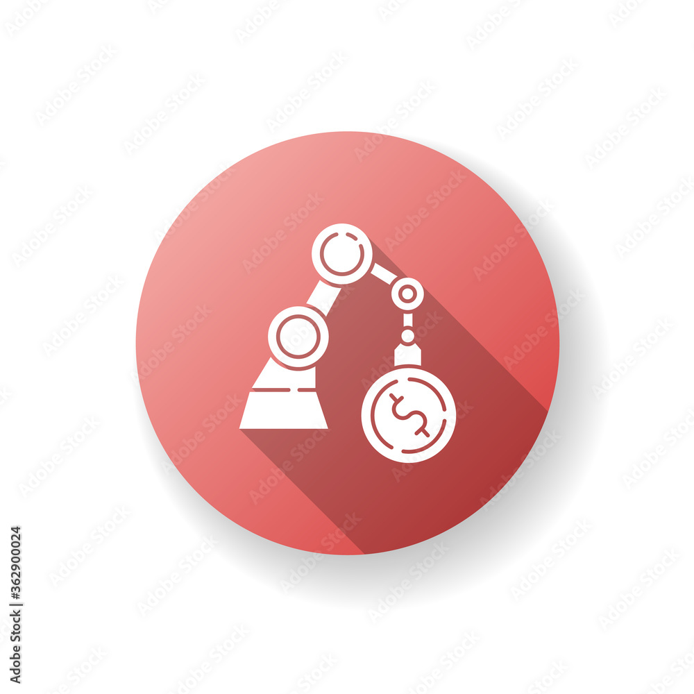 Business red flat design long shadow glyph icon. Industrial production. Financial operation. Economy and banking. Factory automation. Manufacture to make income. Silhouette RGB color illustration Business red flat design long shadow glyph icon. Industrial production. Financial operation. Economy and banking. Factory automation. Manufacture to make income. Silhouette RGB color illustration